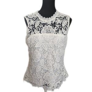 Nanette Lepore cream lace overlay, tie neck, sleeveless blouse top, S